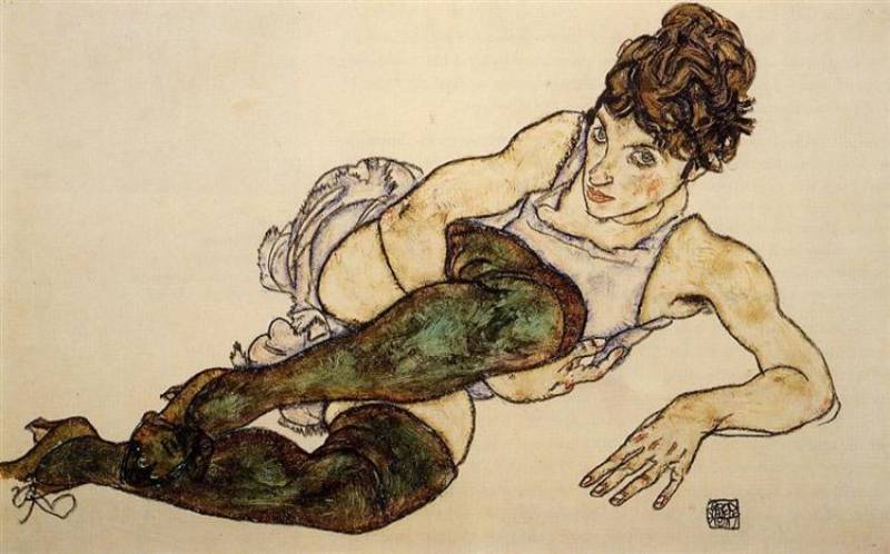 Reclining Woman with Green Stockings by Egon Schiele